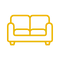 Icono de sofá dorado. Representa el área social o sala, destacando el diseño sofisticado de los apartamentos exclusivos en La Estrella, Antioquia.